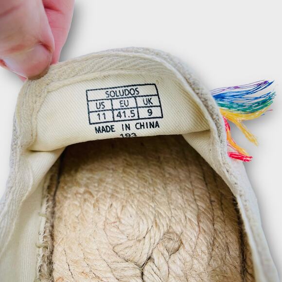 Anthropologie Soludos Pride Beige Espadrille Rainbow Slip On Flat Loafers Linen - Picture 12 of 12